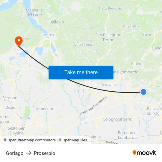 Gorlago to Proserpio map