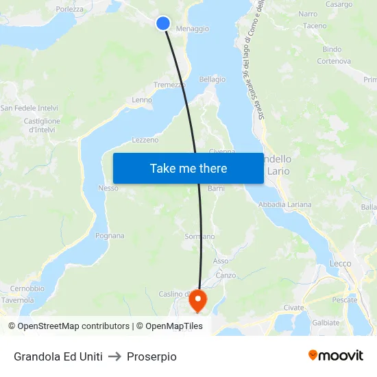 Grandola Ed Uniti to Proserpio map