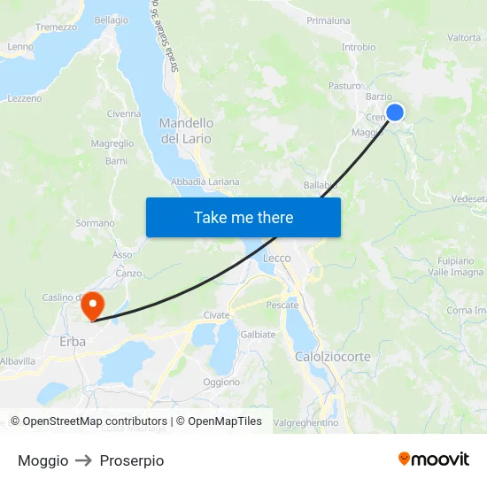 Moggio to Proserpio map