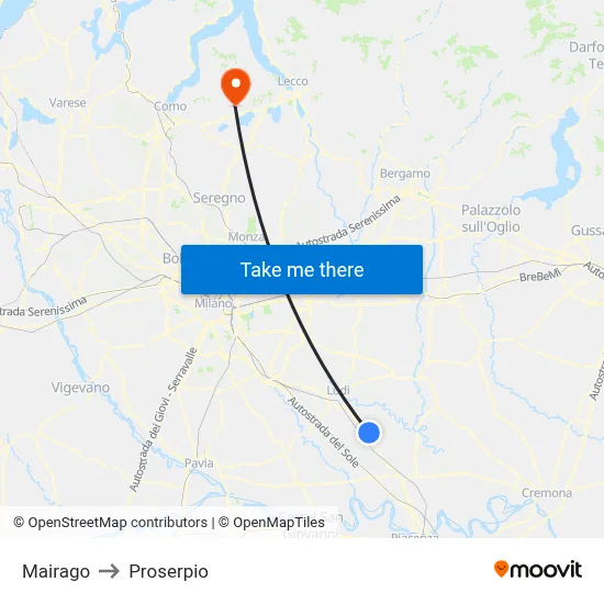 Mairago to Proserpio map