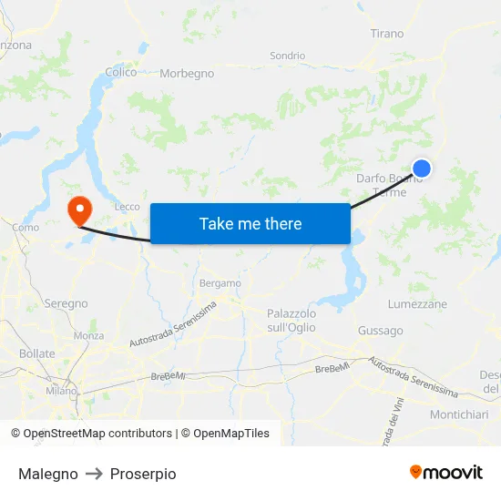Malegno to Proserpio map