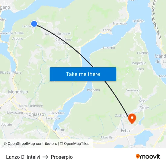 Lanzo d'Intelvi to Proserpio map