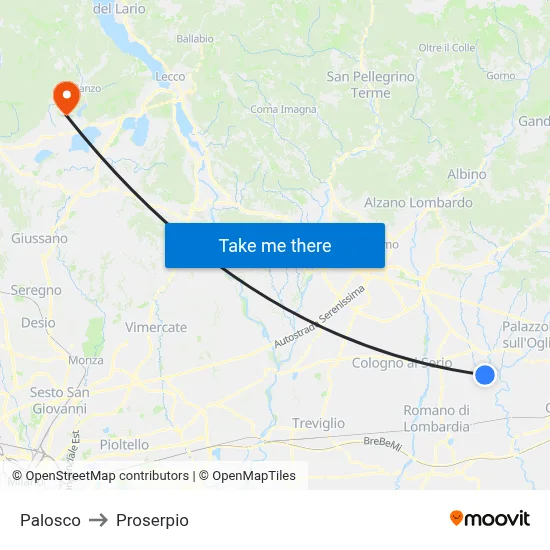 Palosco to Proserpio map