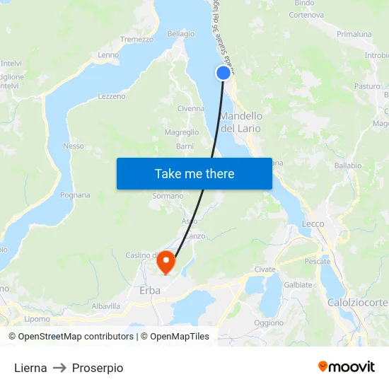 Lierna to Proserpio map
