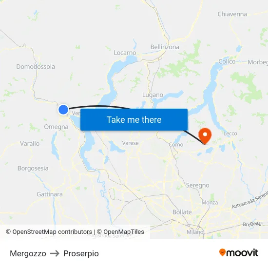 Mergozzo to Proserpio map
