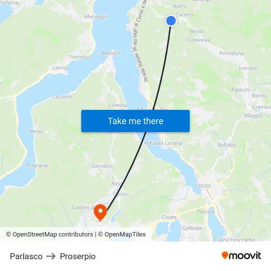 Parlasco to Proserpio map