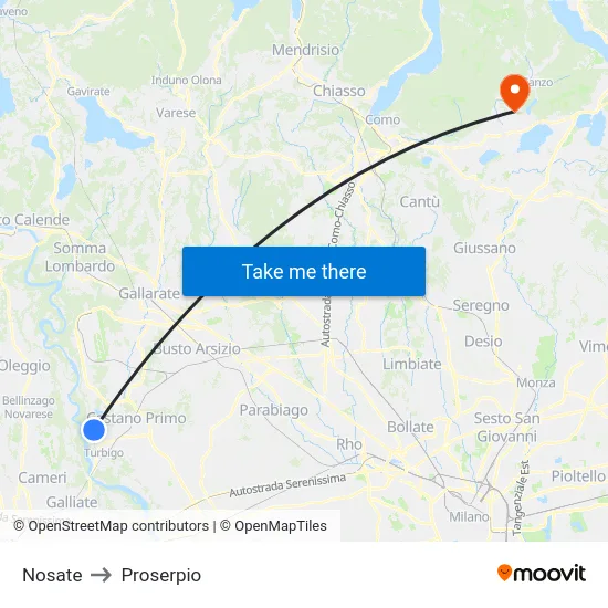 Nosate to Proserpio map