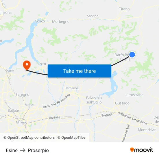 Esine to Proserpio map