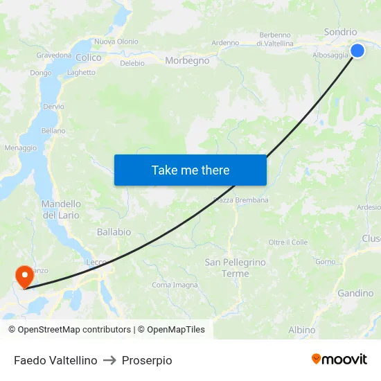 Faedo Valtellino to Proserpio map