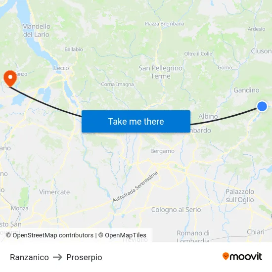 Ranzanico to Proserpio map
