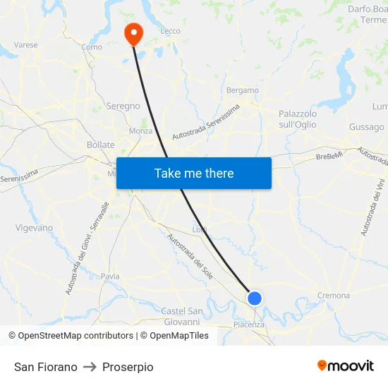 San Fiorano to Proserpio map