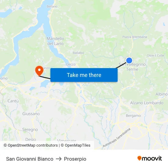 San Giovanni Bianco to Proserpio map