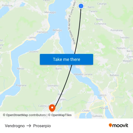 Vendrogno to Proserpio map