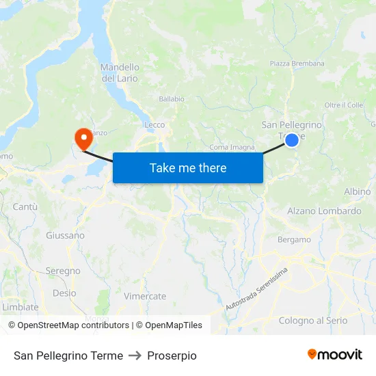San Pellegrino Terme to Proserpio map