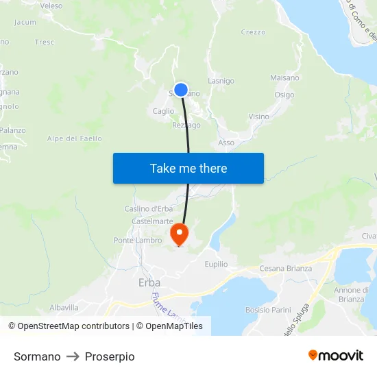 Sormano to Proserpio map