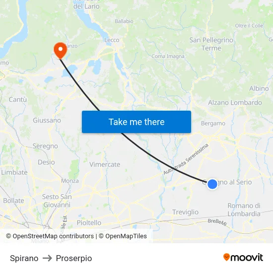 Spirano to Proserpio map