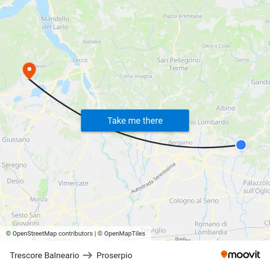Trescore Balneario to Proserpio map