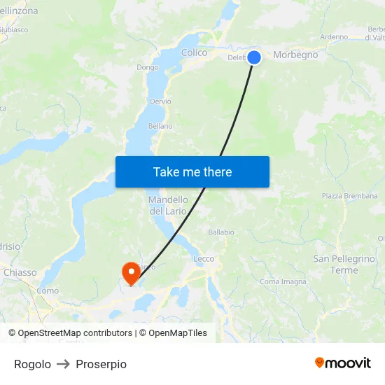 Rogolo to Proserpio map