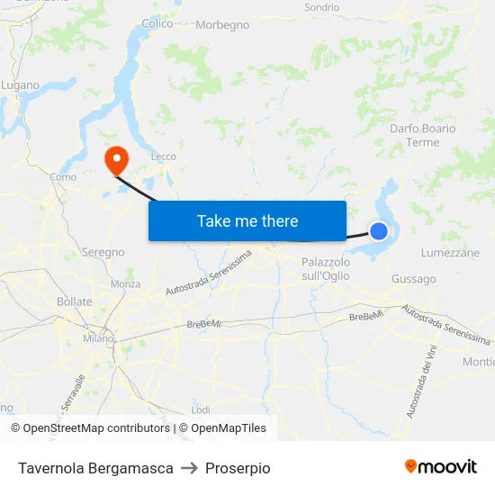 Tavernola Bergamasca to Proserpio map