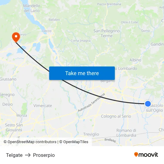 Telgate to Proserpio map