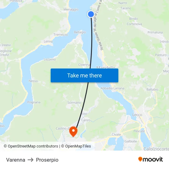 Varenna to Proserpio map