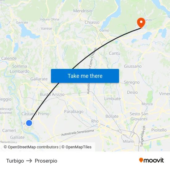 Turbigo to Proserpio map