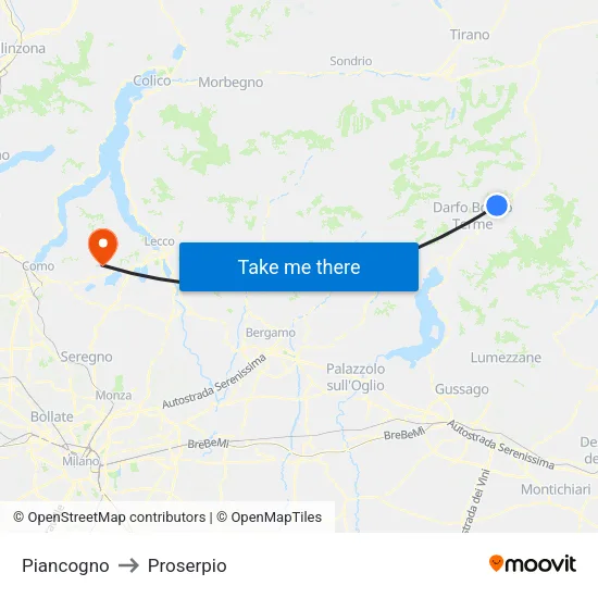 Piancogno to Proserpio map