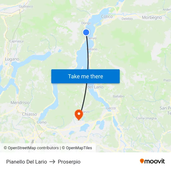 Pianello Del Lario to Proserpio map