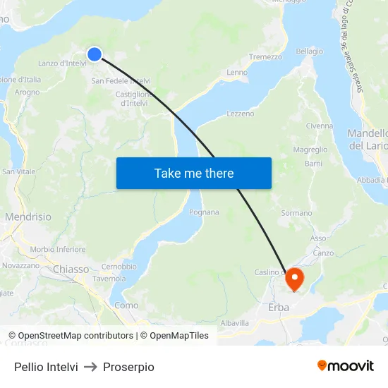 Pellio Intelvi to Proserpio map