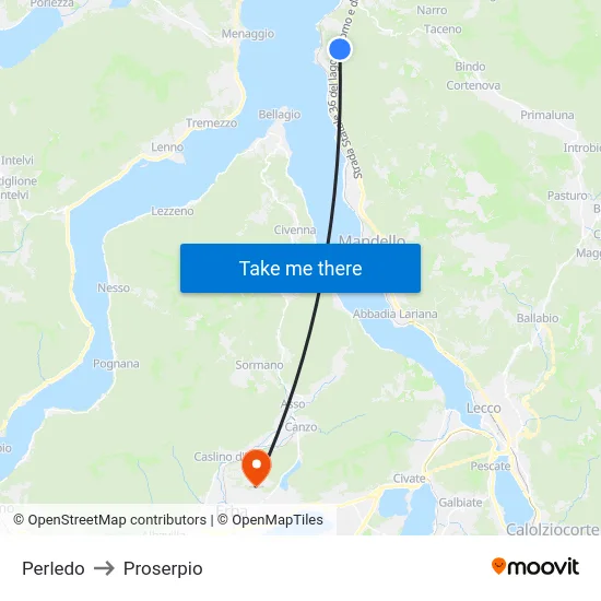 Perledo to Proserpio map