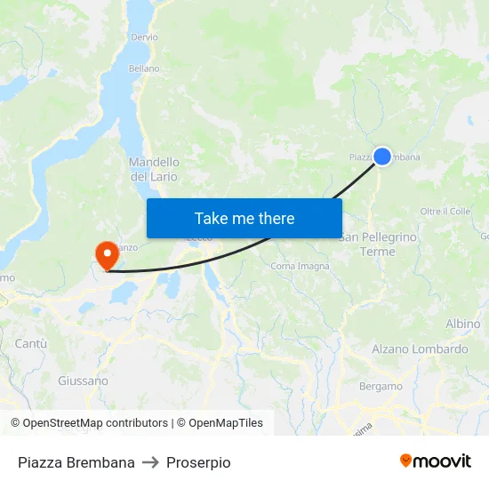 Piazza Brembana to Proserpio map