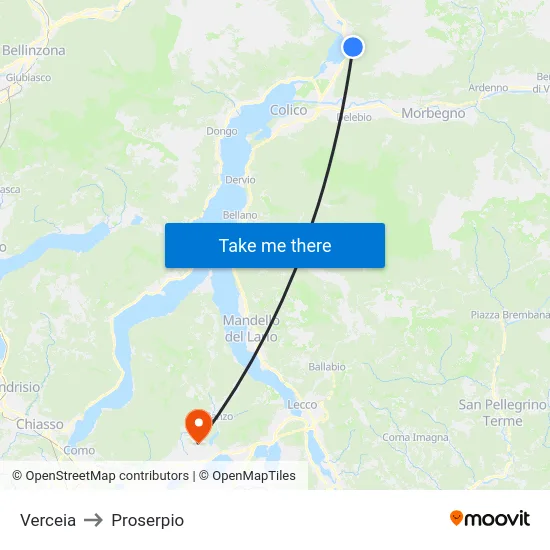 Verceia to Proserpio map