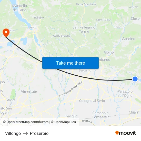 Villongo to Proserpio map