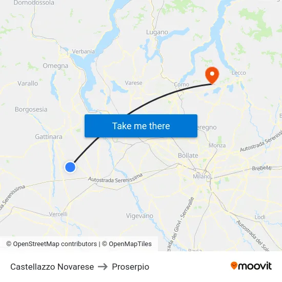 Castellazzo Novarese to Proserpio map