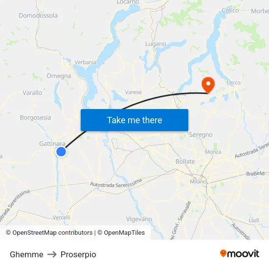 Ghemme to Proserpio map