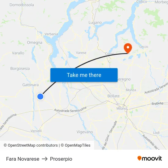 Fara Novarese to Proserpio map