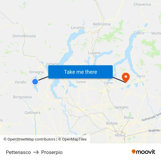 Pettenasco to Proserpio map