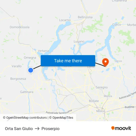Orta San Giulio to Proserpio map