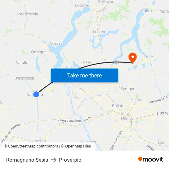 Romagnano Sesia to Proserpio map