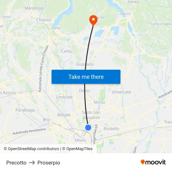 Precotto to Proserpio map