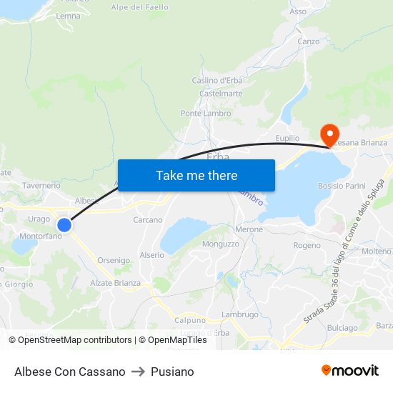 Albese Con Cassano to Pusiano map