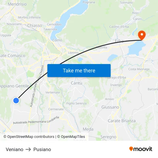 Veniano to Pusiano map