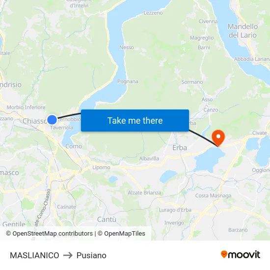 Maslianico to Pusiano map