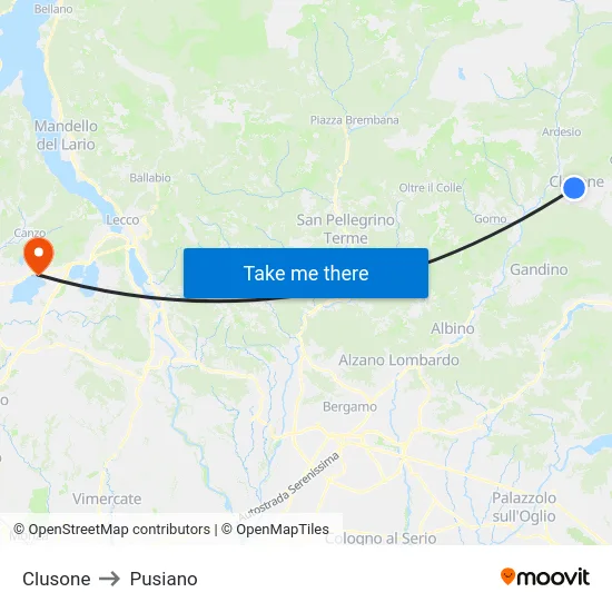 Clusone to Pusiano map