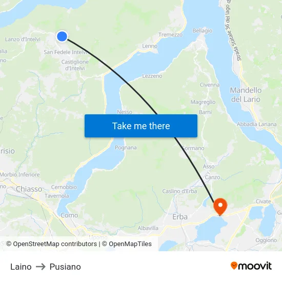 Laino to Pusiano map