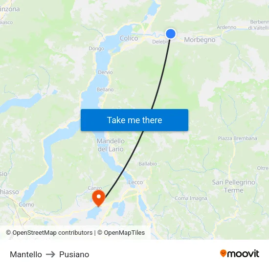 Mantello to Pusiano map