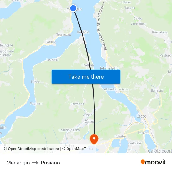 Menaggio to Pusiano map