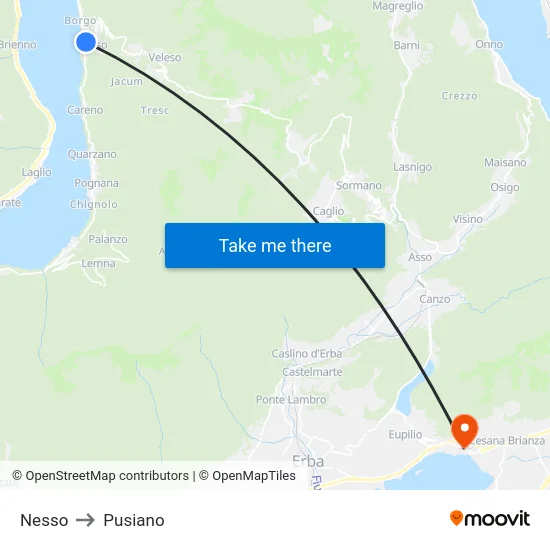Nesso to Pusiano map