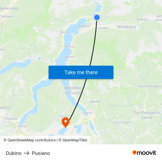 Dubino to Pusiano map