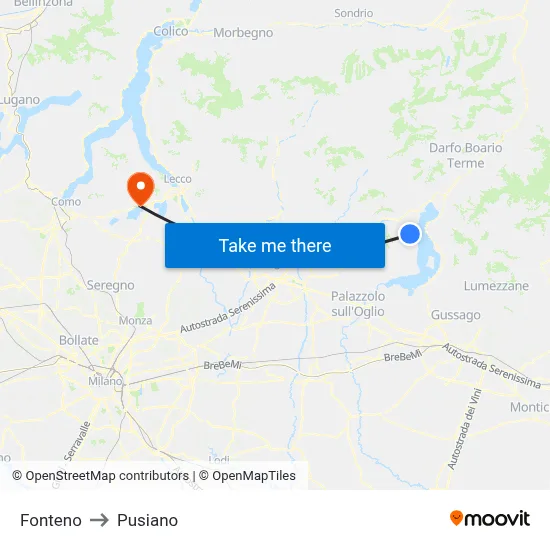 Fonteno to Pusiano map